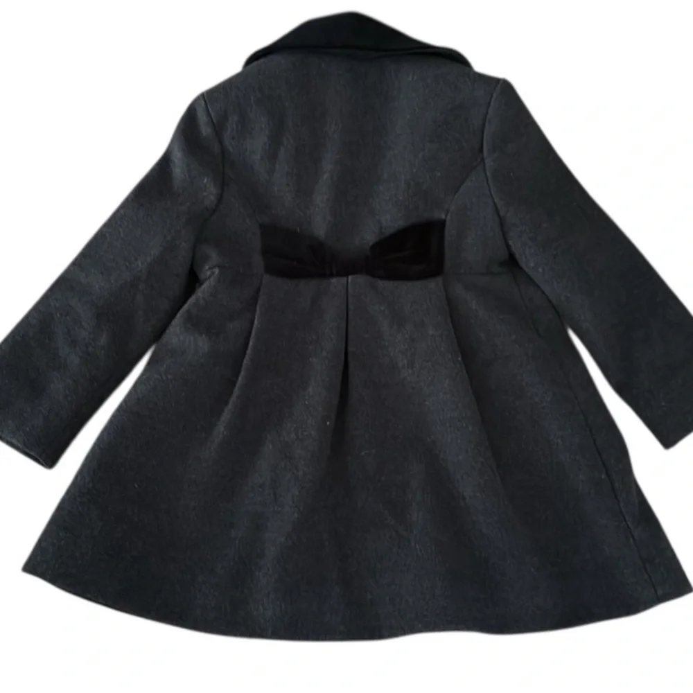 Rothschild Gray Faux Wool Black Velvet Trim Back Bow Adorable Peacoat 2T - Picture 4 of 16